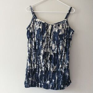 Swimsuits for All Tankini Swim Dress 14 Blue Abstract Build In Bra Padded Ruched